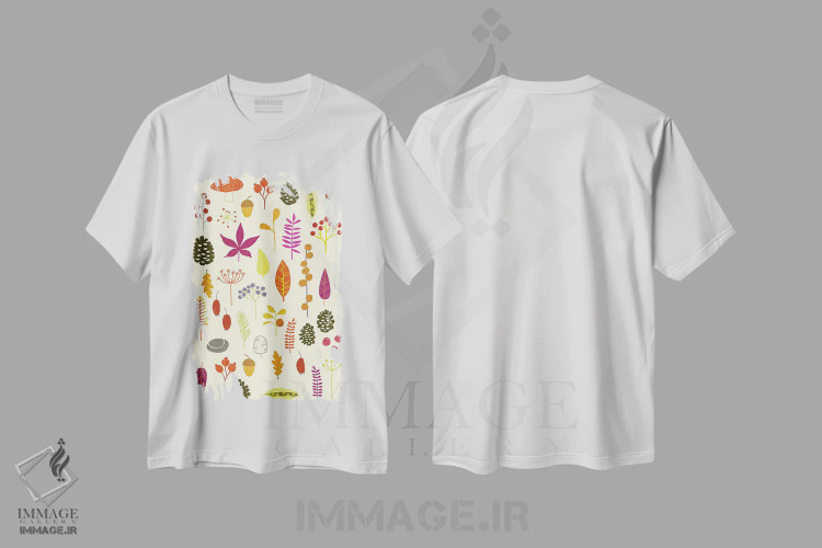 تیشرت سفید طرح دار تکه های طبیعت پاییزی، هنر دیجیتال اثر نیک اسکویرل | immage.ir