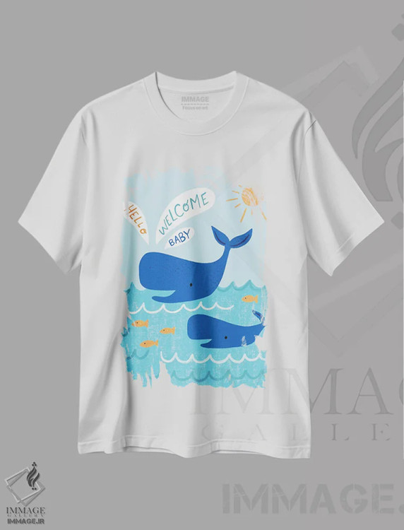 تیشرت سفید طرح دار نهنگ مادر و بچه نهنگ، تزئینی اثر نینا سوِن | immage.ir