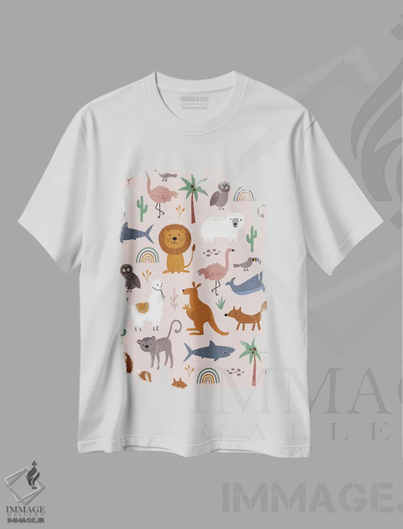 تیشرت سفید طرح دار مجموعه حیوانات نوزاد ۲، تزئینی اثر نینا سوِن | immage.ir