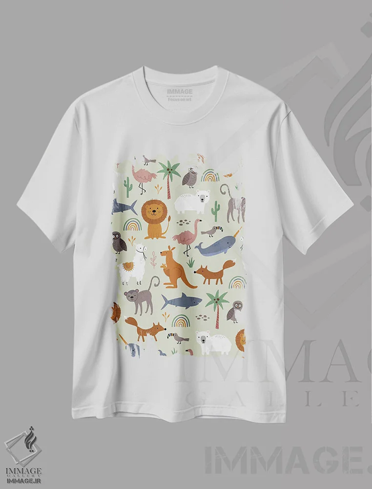 تیشرت سفید طرح دار مجموعه حیوانات نوزاد ۳، تزئینی اثر نینا سوِن | فروشگاه ایماژ