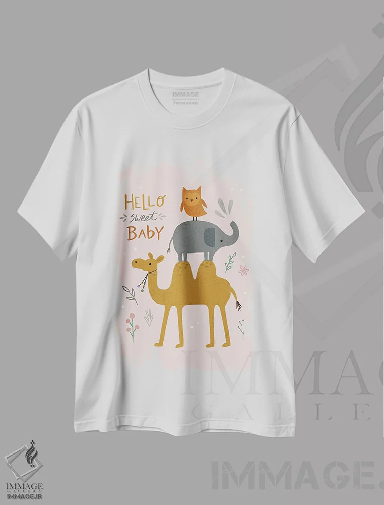 تیشرت سفید طرح دار مجموعه حیوانات نوزاد ۵، تزئینی اثر نینا سوِن | فروشگاه ایماژ