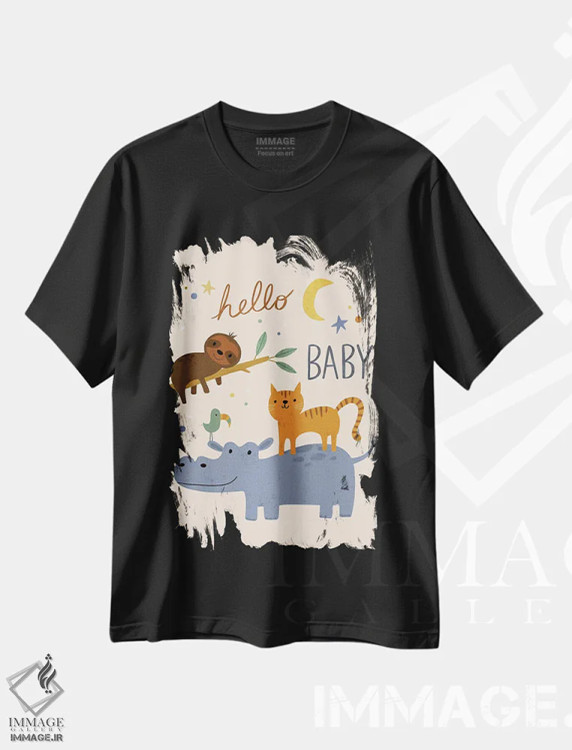 تیشرت مشکی طرح دار مجموعه حیوانات نوزاد ۶، تزئینی اثر نینا سوِن | فروشگاه ایماژ