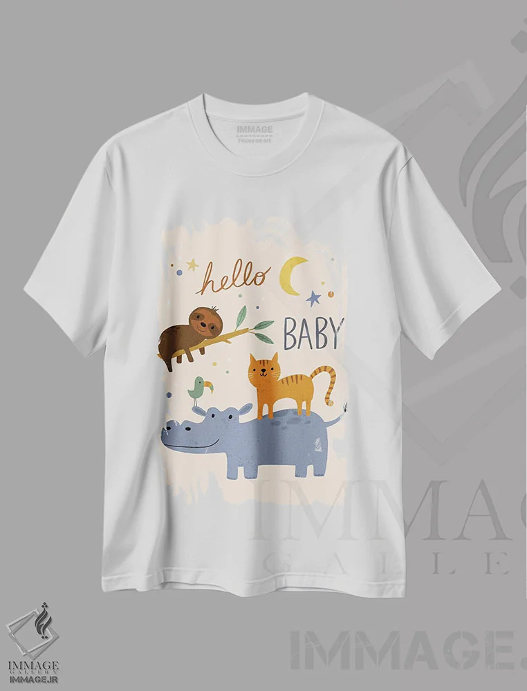 تیشرت سفید طرح دار مجموعه حیوانات نوزاد ۶، تزئینی اثر نینا سوِن | immage.ir