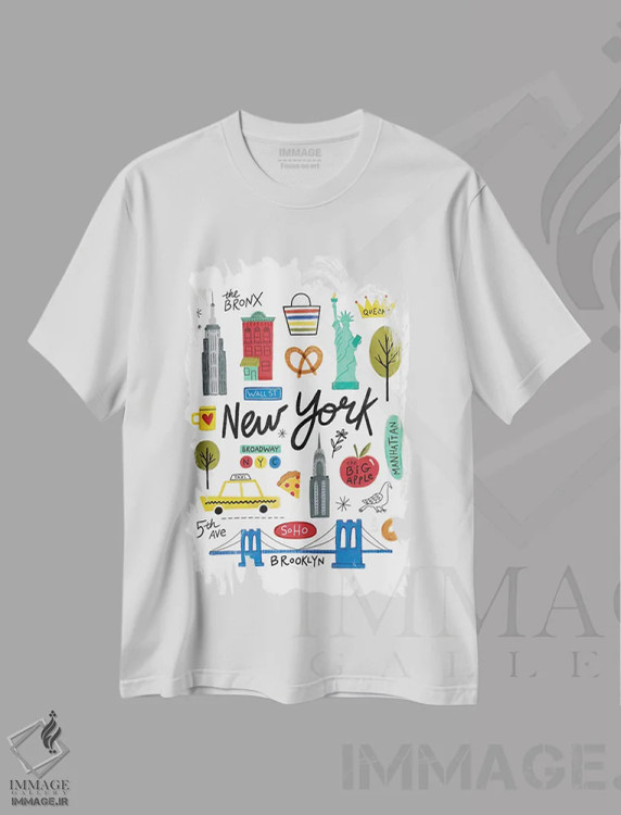 تیشرت سفید طرح دار عشق شهری ۱، تزئینی اثر نینا سوِن | فروشگاه ایماژ