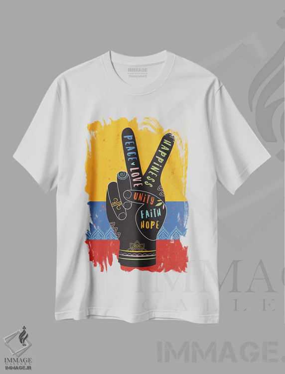 تیشرت سفید طرح دار دست در دست، تایپوگرافی اثر نینا سوِن | فروشگاه ایماژ
