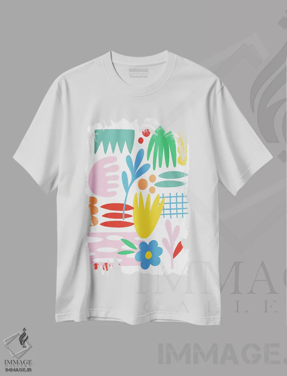 تیشرت سفید طرح دار رویاهای آبستره، آبستره اثر نینا سوِن | فروشگاه ایماژ