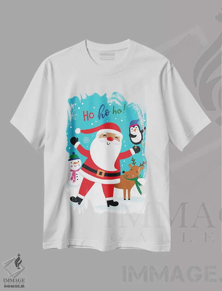 تیشرت سفید طرح دار هو هو هو، تابلو و عبار ت های کریسمسی اثر نینا سوِن | فروشگاه ایماژ