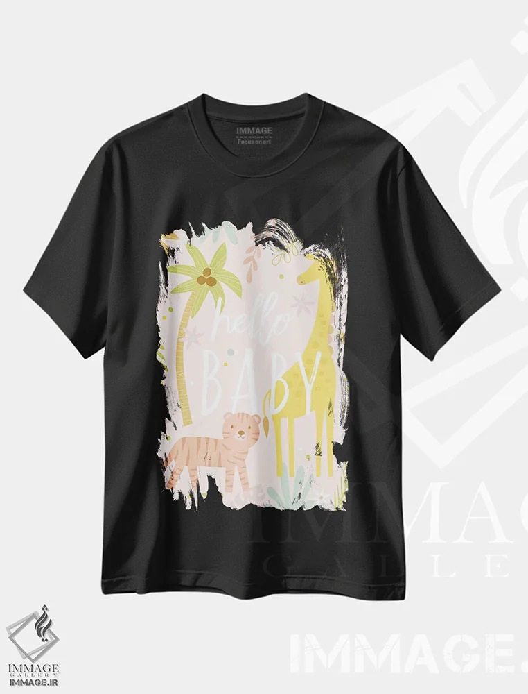 تیشرت مشکی طرح دار سافاری کودکانه نرم ۱، تزئینی اثر نینا سوِن | فروشگاه ایماژ