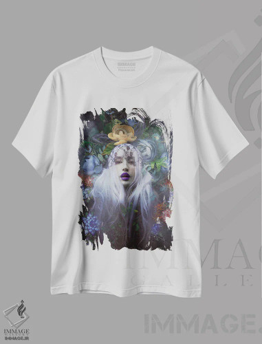 تیشرت سفید طرح دار پرتره گلدار، دکوراسیون جایگزین اثر ناتالی شو | فروشگاه ایماژ