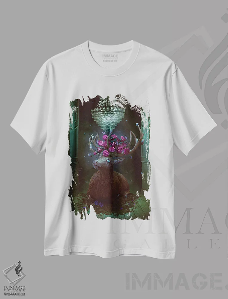 تیشرت سفید طرح دار فرارسیدن شب، دکوراسیون جایگزین اثر ناتالی شو | فروشگاه ایماژ