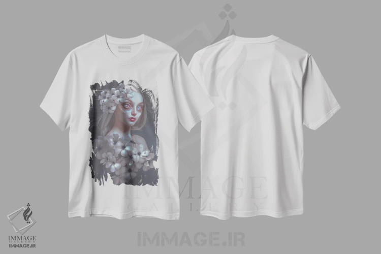 تیشرت سفید طرح دار گل کم رنگ، دکوراسیون جایگزین اثر ناتالی شو | فروشگاه ایماژ