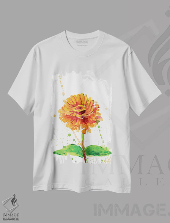تیشرت سفید طرح دار زینیا نارنجی، دکور معاصر اثر ناتالی مک | immage.ir