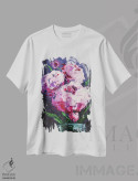 تیشرت سفید طرح دار دسته گل گل صد تومانی صورتی، دکور معاصر اثر ناتالی مک | immage.ir