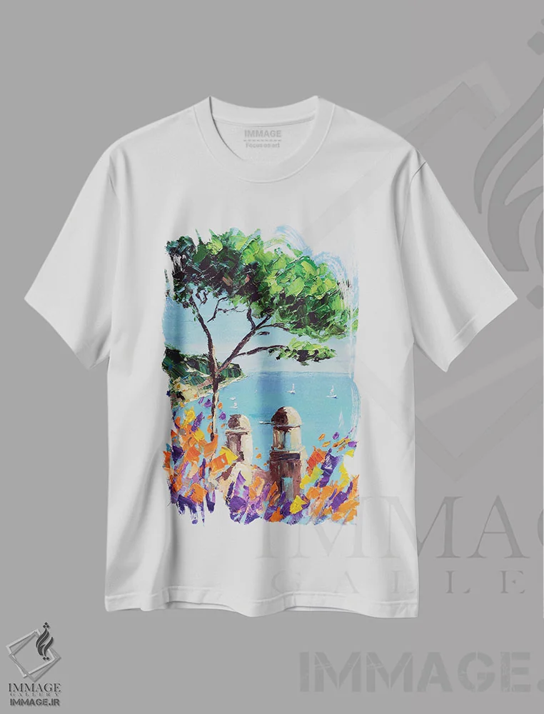 تیشرت سفید طرح دار پوزیتانو، دکور معاصر اثر ناتالی مک | فروشگاه ایماژ