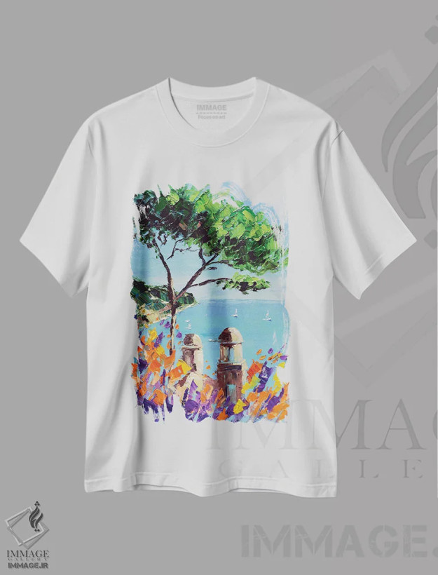 تیشرت سفید طرح دار پوزیتانو، دکور معاصر اثر ناتالی مک | فروشگاه ایماژ