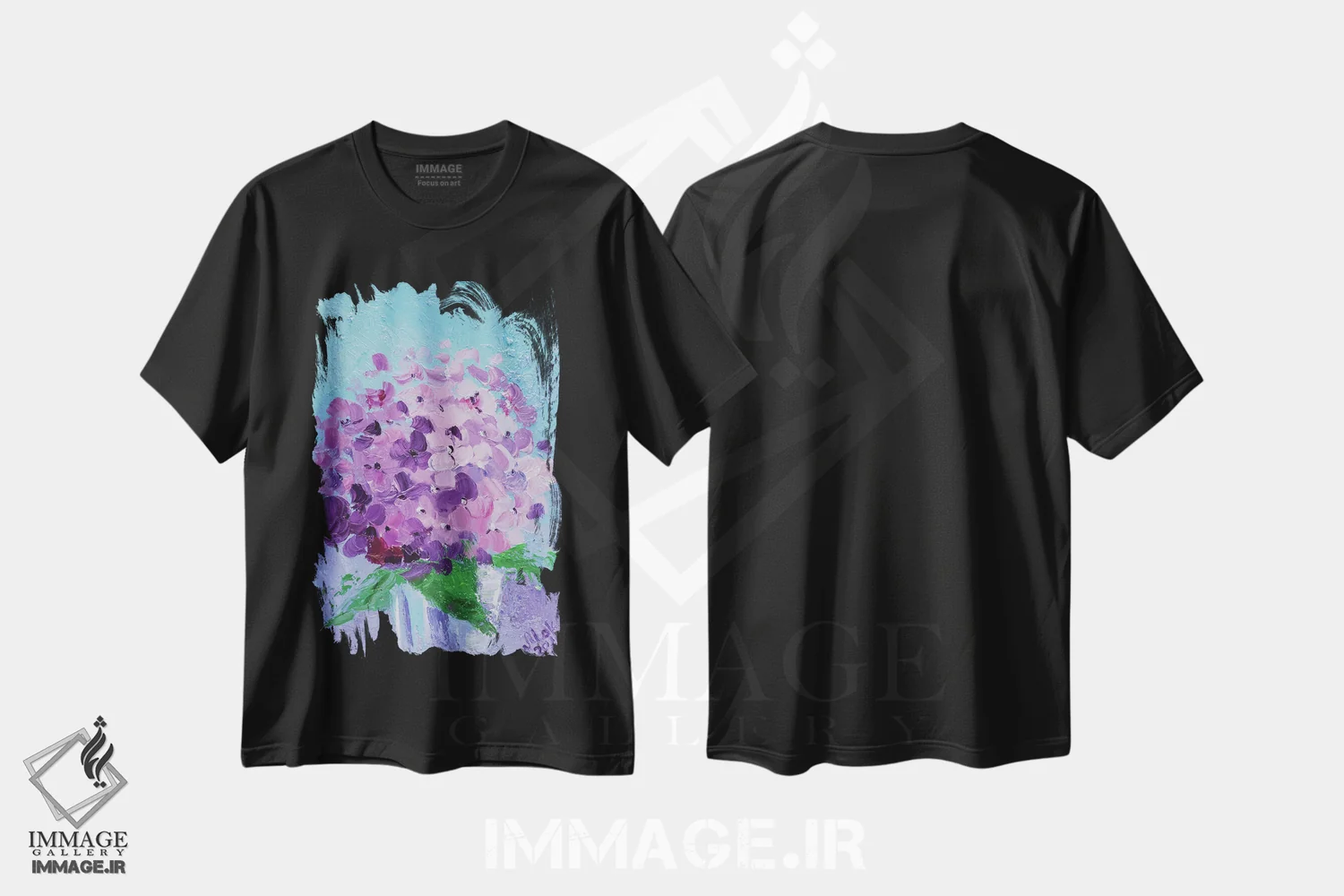 تیشرت مشکی طرح دار هورتانسیا یاسی، دکور معاصر اثر ناتالی مک | فروشگاه ایماژ