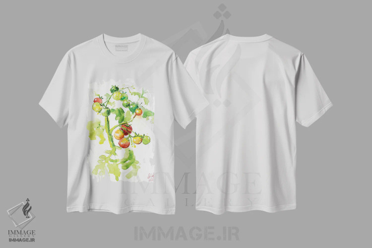 تیشرت سفید طرح دار گوجه فرنگی روی شاخه، دکور معاصر اثر ناتالی مک | immage.ir
