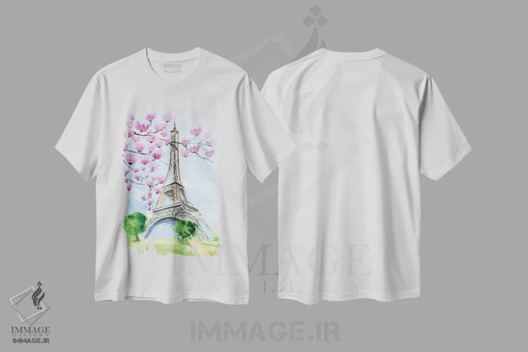تیشرت سفید طرح دار برج ایفل، دکور معاصر اثر ناتالی مک | immage.ir