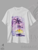 تیشرت سفید طرح دار درختان نخل، دکور ساحلی اثر ناتالی مک | فروشگاه ایماژ