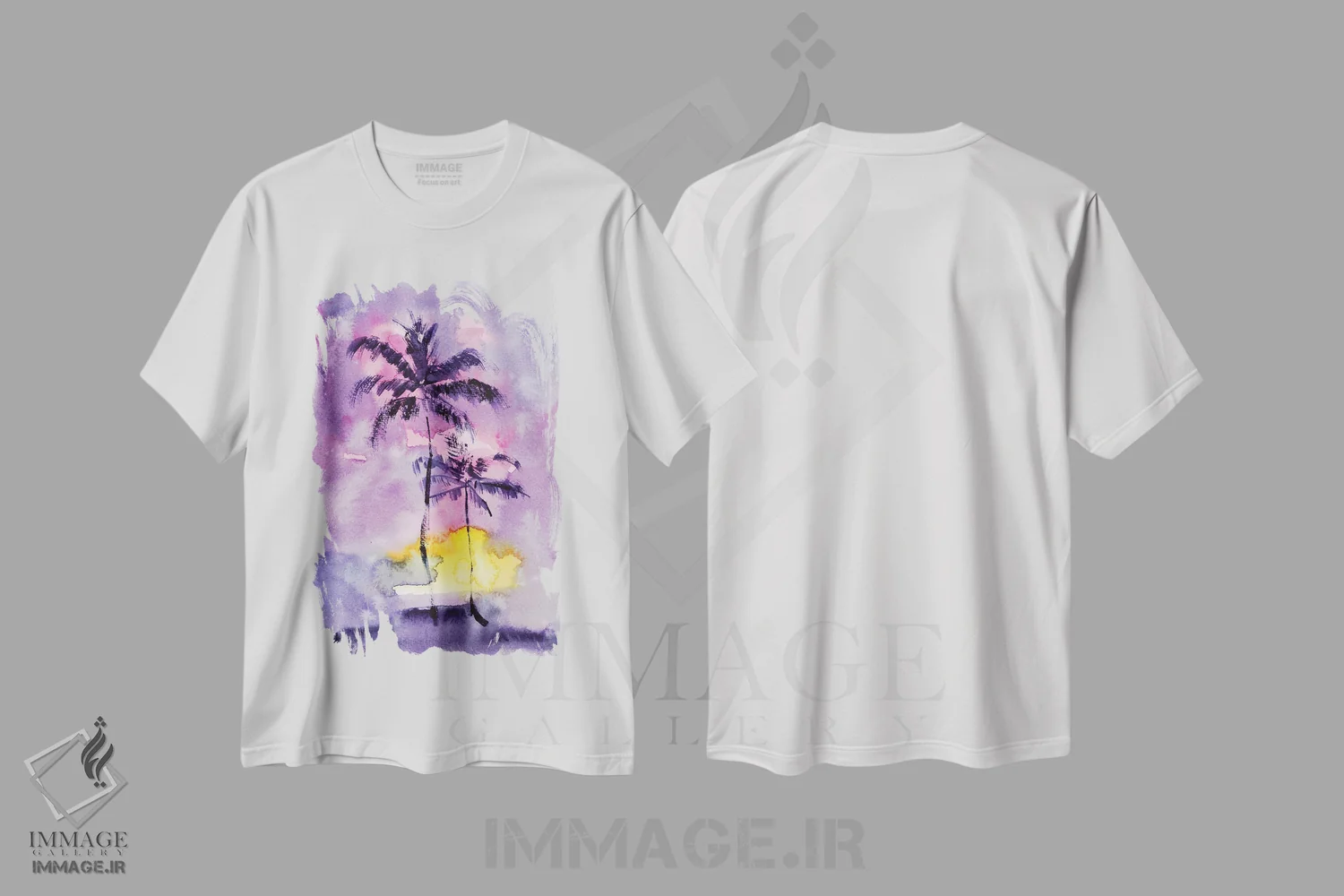 تیشرت سفید طرح دار درختان نخل، دکور ساحلی اثر ناتالی مک | فروشگاه ایماژ