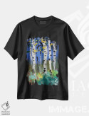 تیشرت مشکی طرح دار منظره درختان توس II، دکور معاصر اثر ناتالی مک | فروشگاه ایماژ