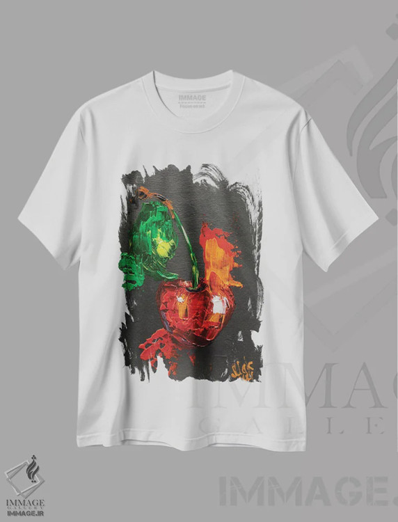 تیشرت سفید طرح دار گیلاس آبدار، دکور معاصر اثر ناتالی مک | فروشگاه ایماژ