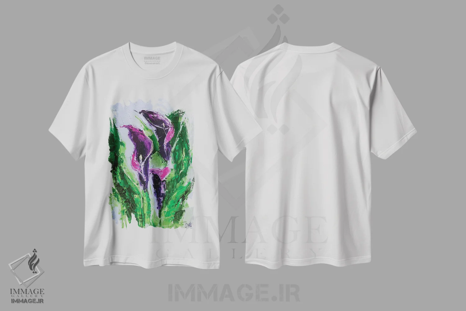 تیشرت سفید طرح دار گل های کالا، دکور معاصر اثر ناتالی مک | immage.ir