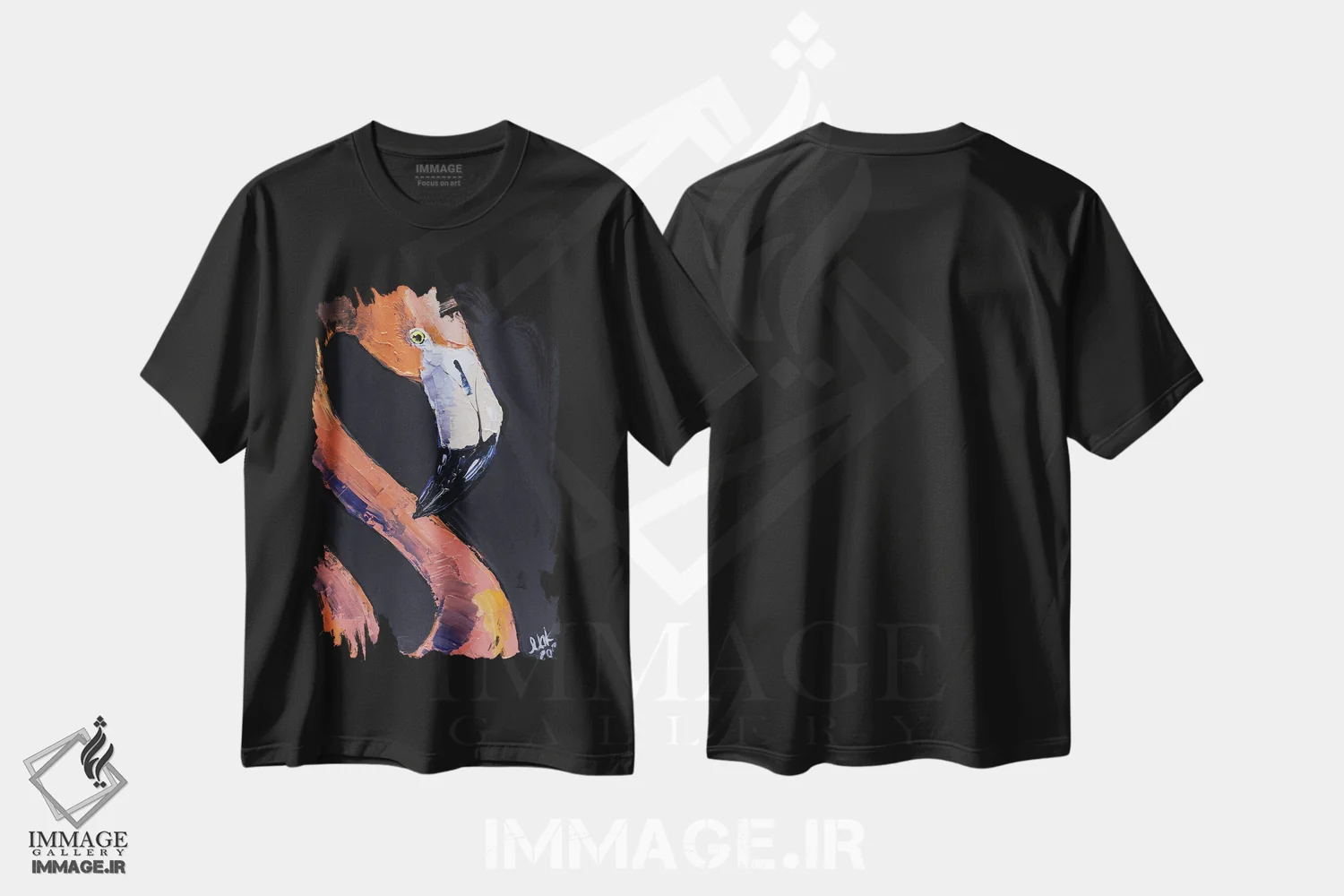 تیشرت مشکی طرح دار فلامینگو II، دکور معاصر اثر ناتالی مک | فروشگاه ایماژ