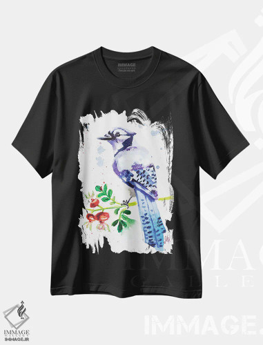 تیشرت مشکی طرح دار جی آبی، مدیوم اثر ناتالی مک | فروشگاه ایماژ