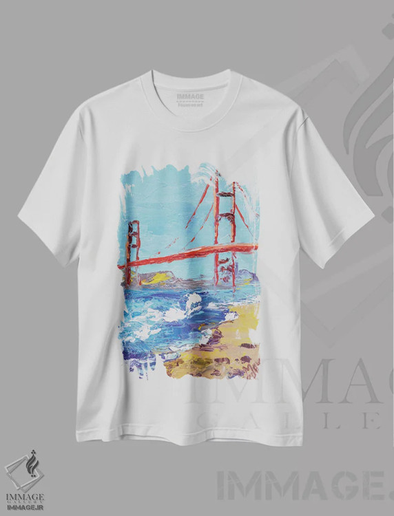 تیشرت سفید طرح دار پل گلدن گیت، دکور معاصر اثر ناتالی مک | immage.ir