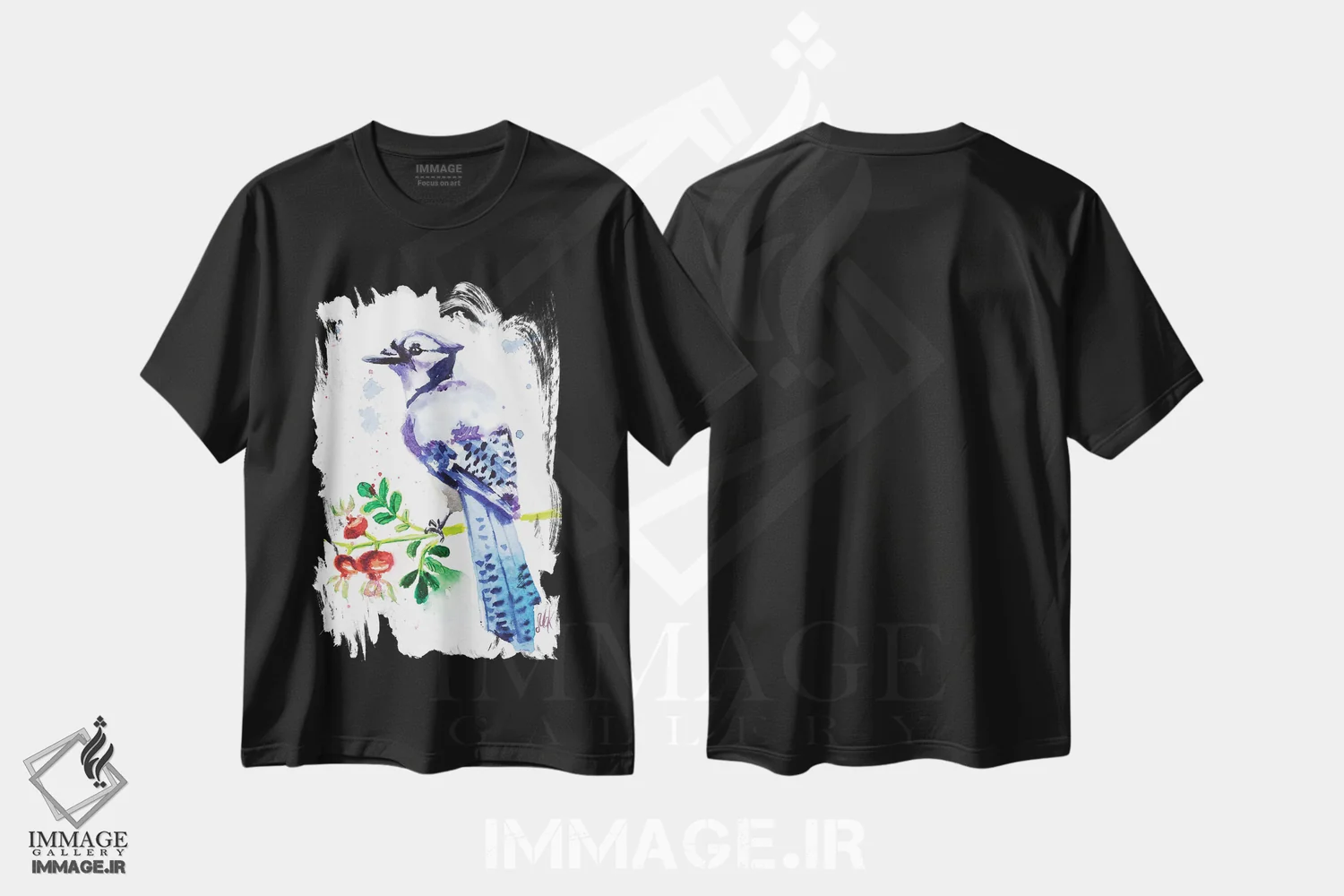 تیشرت مشکی طرح دار جی آبی، مدیوم اثر ناتالی مک | فروشگاه ایماژ