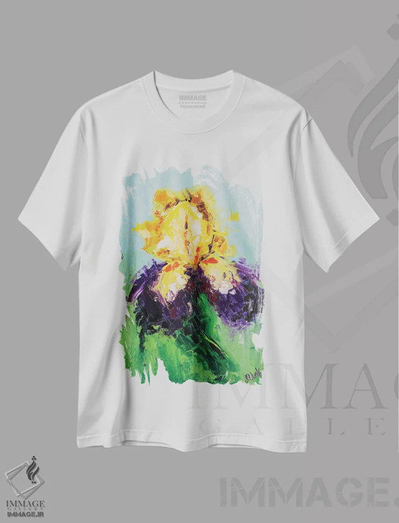 تیشرت سفید طرح دار زنبق دو رنگ، دکور معاصر اثر ناتالی مک | فروشگاه ایماژ