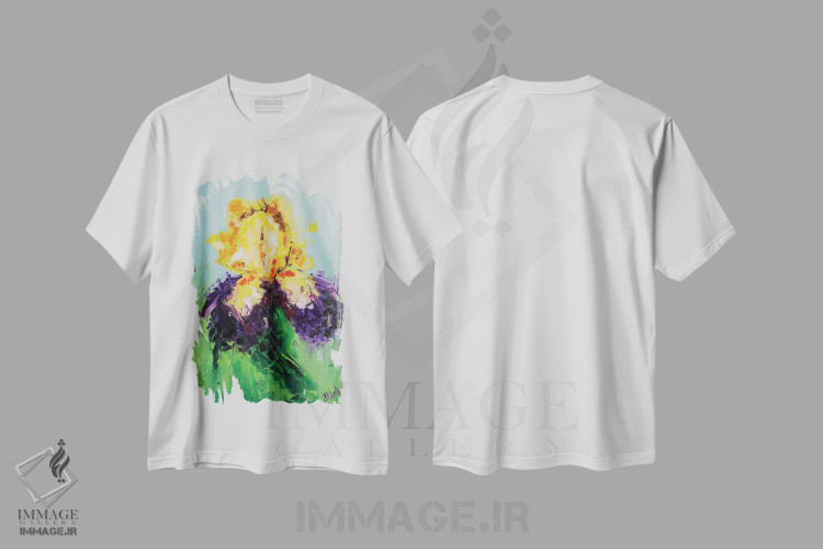 تیشرت سفید طرح دار زنبق دو رنگ، دکور معاصر اثر ناتالی مک | فروشگاه ایماژ