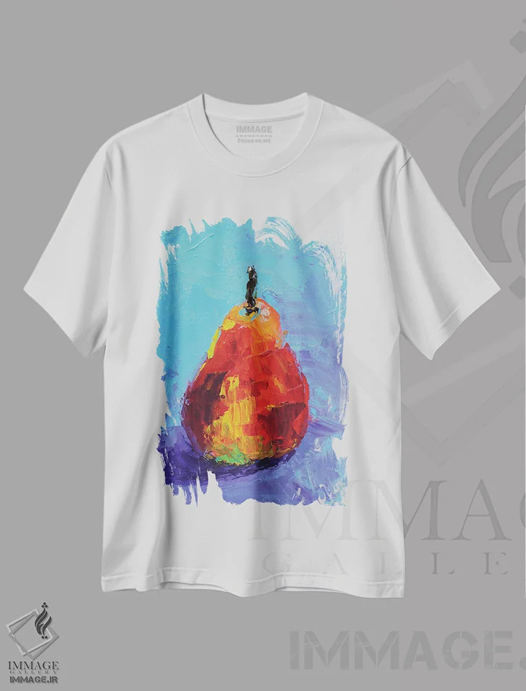 تیشرت سفید طرح دار گلابی قرمز، دکور معاصر اثر ناتالی مک | فروشگاه ایماژ