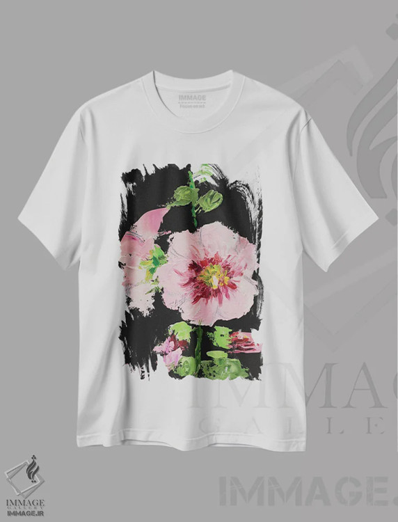 تیشرت سفید طرح دار ختمی صورتی، دکور معاصر اثر ناتالی مک | immage.ir