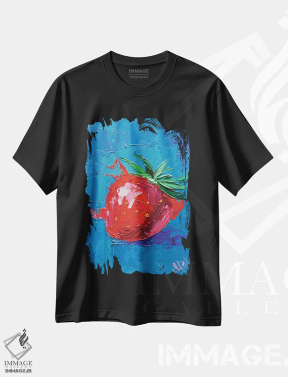 تیشرت مشکی طرح دار توت فرنگی، دکور معاصر اثر ناتالی مک | فروشگاه ایماژ
