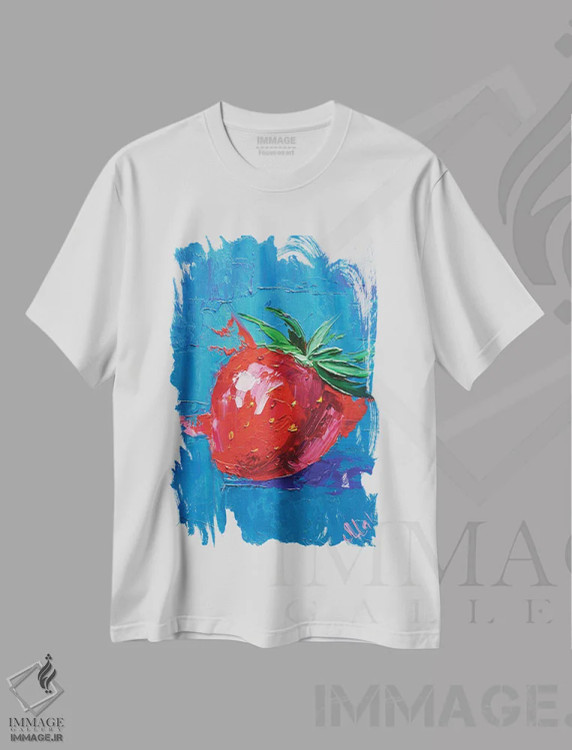 تیشرت سفید طرح دار توت فرنگی، دکور معاصر اثر ناتالی مک | immage.ir