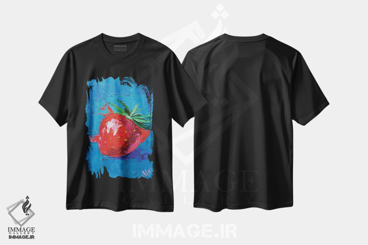 تیشرت مشکی طرح دار توت فرنگی، دکور معاصر اثر ناتالی مک | فروشگاه ایماژ