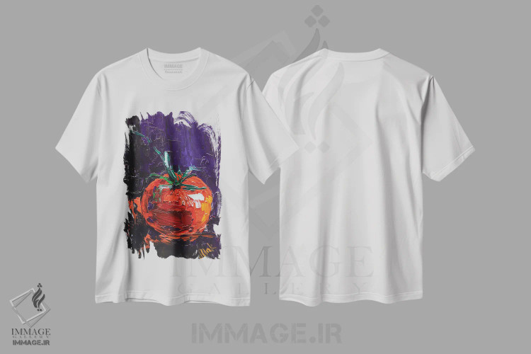 تیشرت سفید طرح دار گوجه فرنگی، دکور معاصر اثر ناتالی مک | فروشگاه ایماژ