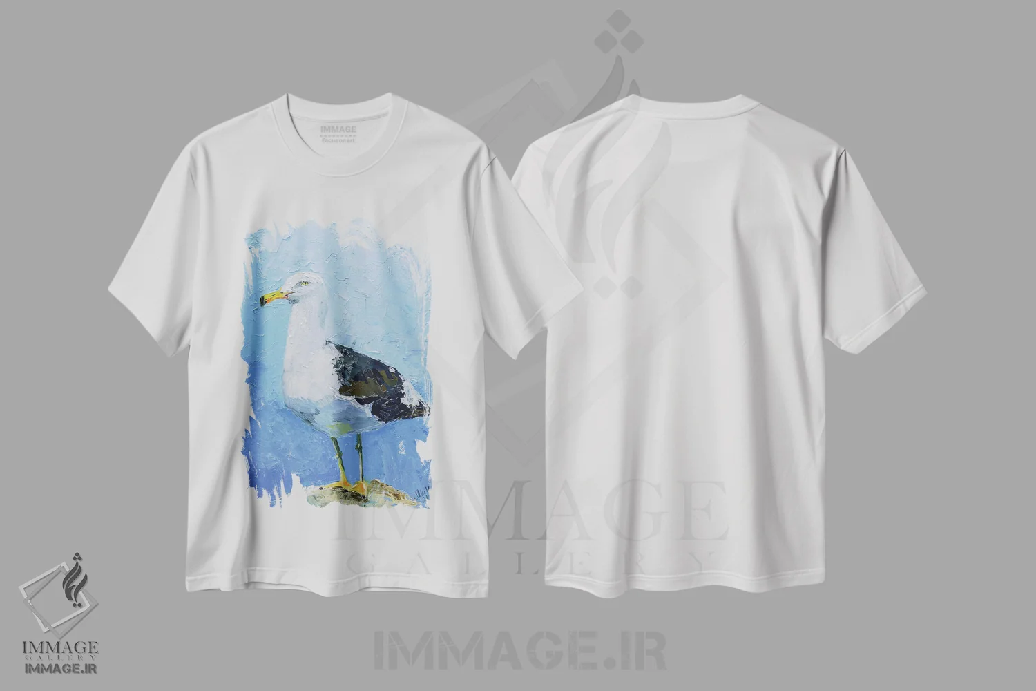 تیشرت سفید طرح دار مرغ دریایی II، دکور ساحلی اثر ناتالی مک | فروشگاه ایماژ