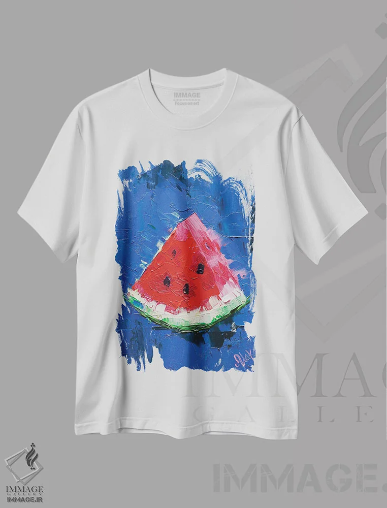 تیشرت سفید طرح دار برش هندوانه، دکور معاصر اثر ناتالی مک | فروشگاه ایماژ