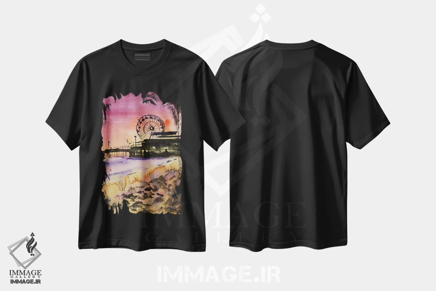 تیشرت مشکی طرح دار ساحل سانتا مونیکا، مدیوم اثر ناتالی مک | immage.ir