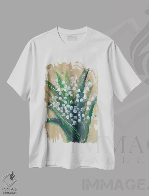 تیشرت سفید طرح دار گل برف، دکور معاصر اثر ناتالی مک | فروشگاه ایماژ