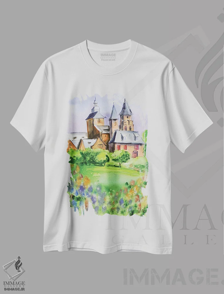 تیشرت سفید طرح دار قلعه انگلیسی، دکور معاصر اثر ناتالی مک | immage.ir