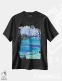 تیشرت مشکی طرح دار دریاچه تاهو و کوهستان، دکور کلبه و لژ اثر ناتالی مک | immage.ir