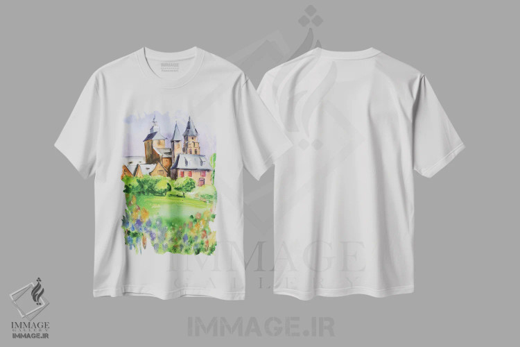تیشرت سفید طرح دار قلعه انگلیسی، دکور معاصر اثر ناتالی مک | immage.ir