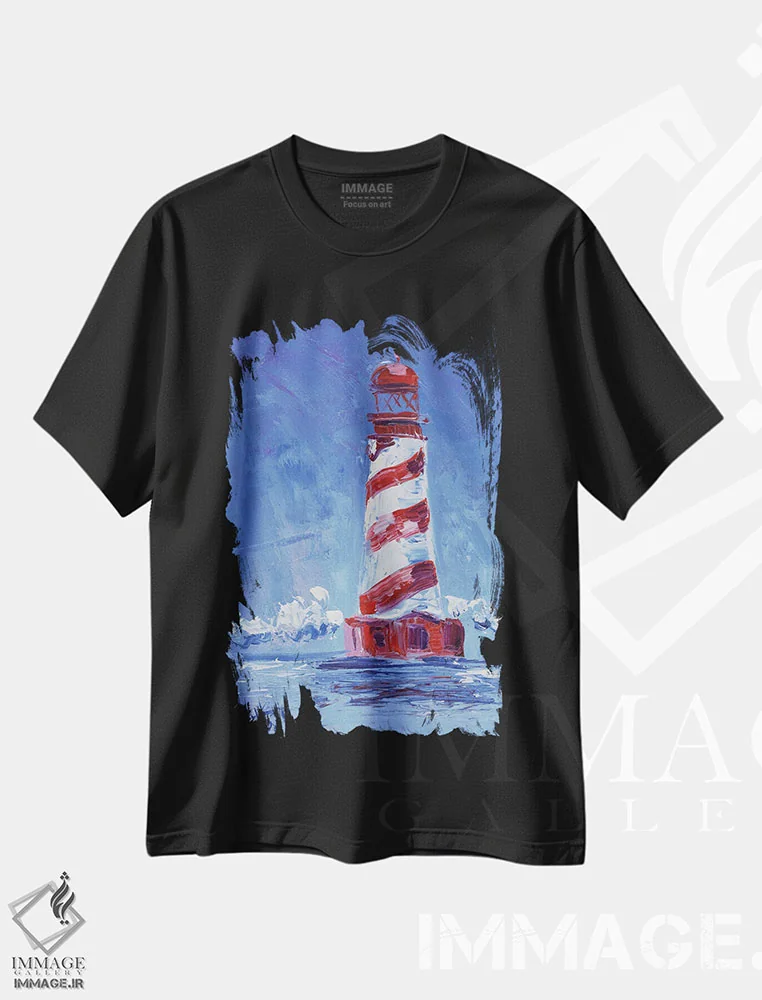 تیشرت مشکی طرح دار فانوس دریایی میشیگان II، دکور معاصر اثر ناتالی مک | فروشگاه ایماژ