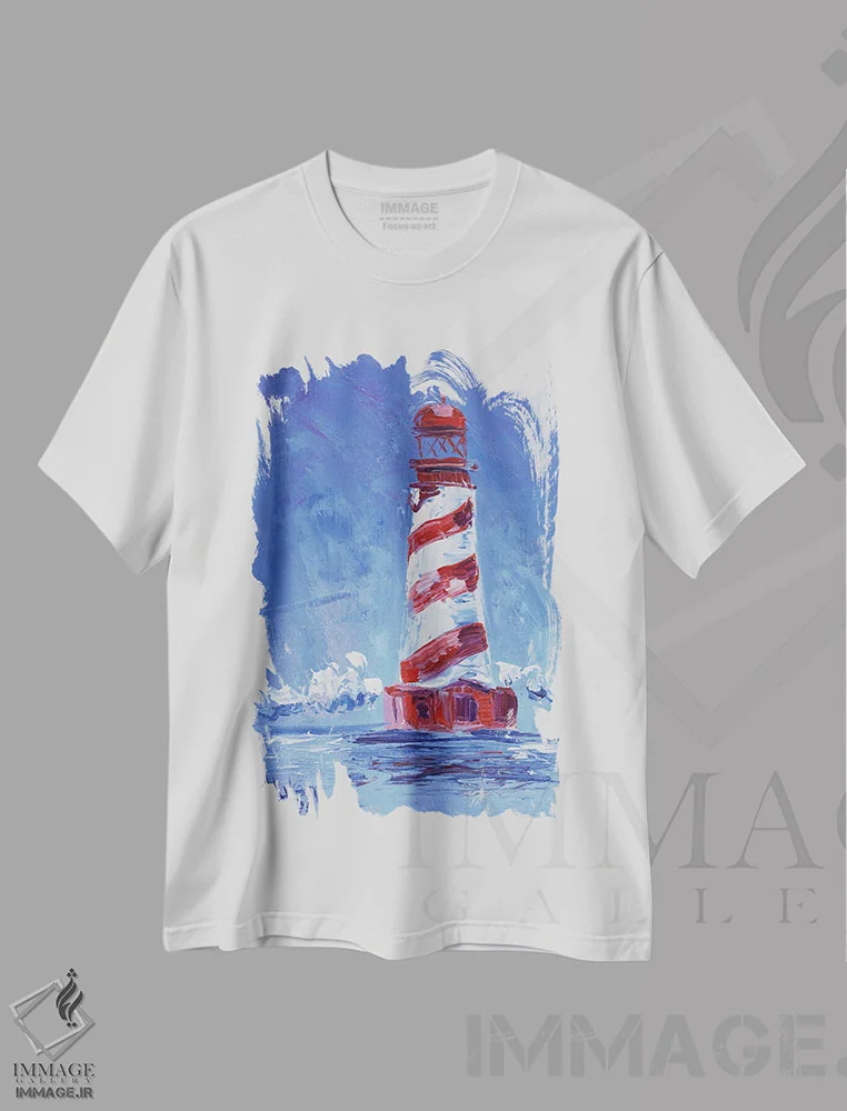 تیشرت سفید طرح دار فانوس دریایی میشیگان II، دکور معاصر اثر ناتالی مک | immage.ir