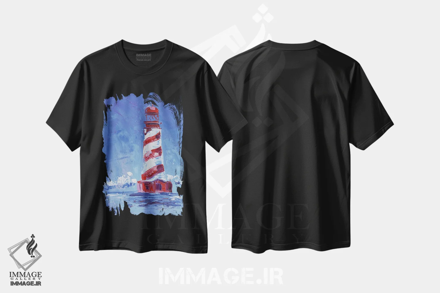 تیشرت مشکی طرح دار فانوس دریایی میشیگان II، دکور معاصر اثر ناتالی مک | فروشگاه ایماژ