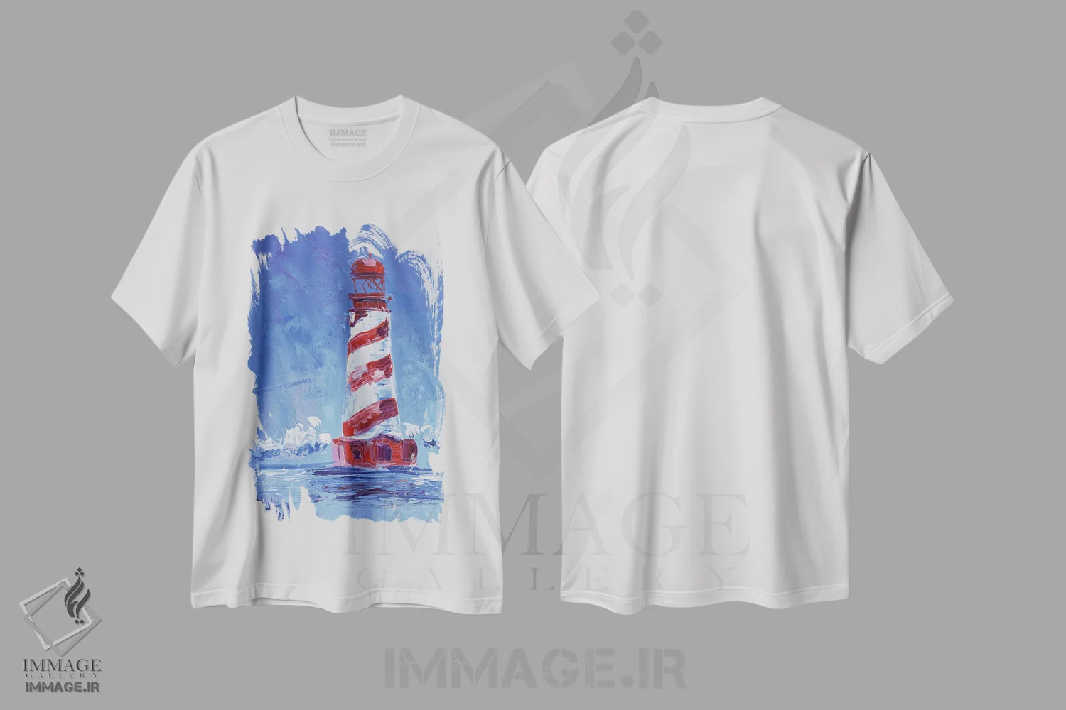 تیشرت سفید طرح دار فانوس دریایی میشیگان II، دکور معاصر اثر ناتالی مک | immage.ir